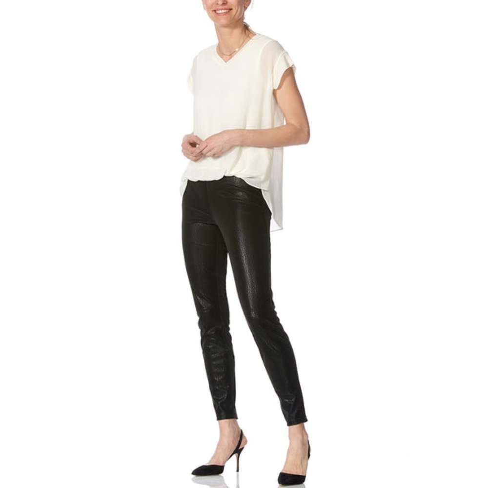 HUE U22901 Distressed Matte Leatherette Leggings  Black